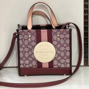 NWT Coach C8417 Dempsey Tote 22 in Signature Jacquard& Leather w Stripe & Patch